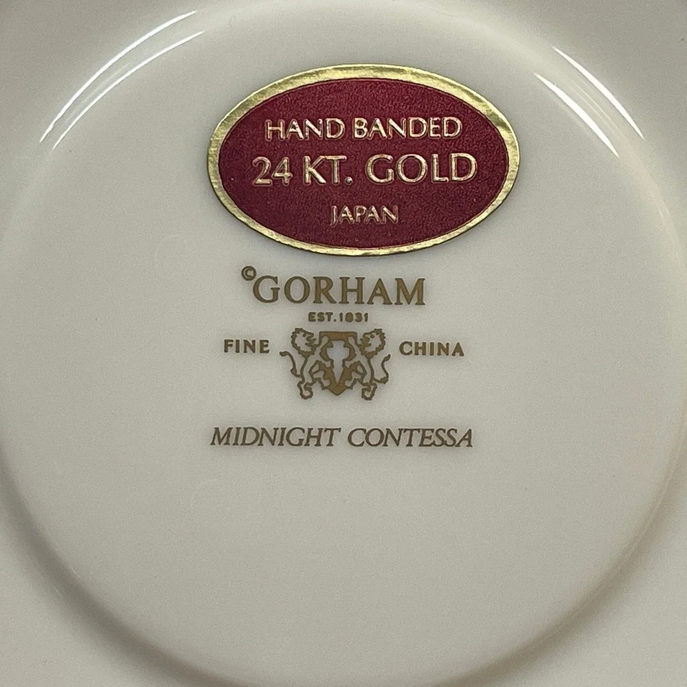 Gorham Midnight Contessa Tea Cup and Saucer Set 24K Gold Fine China Japan Rare